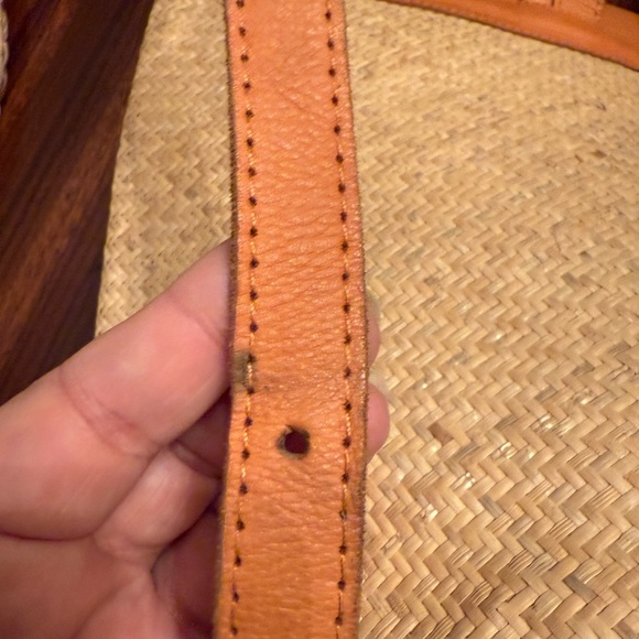 Street Level Shoulder Bag Backpack Raffia Tan Genuine Leather Boho Beach - Picture 4 of 15